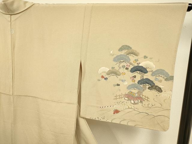 平和屋着物▽訪問着 単衣 立波風景松文 暈し染め 金彩 正絹 逸品 DABE9890du