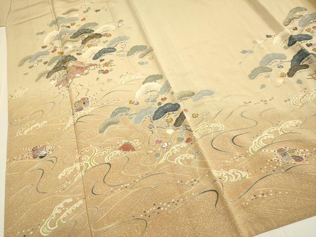 平和屋着物▽訪問着 単衣 立波風景松文 暈し染め 金彩 正絹 逸品 DABE9890du