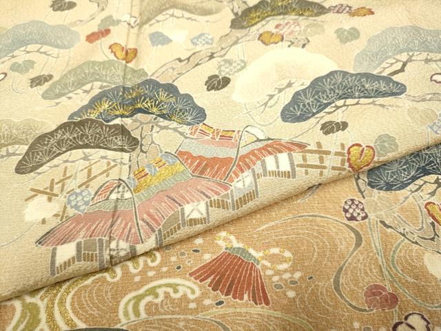 平和屋着物▽訪問着 単衣 立波風景松文 暈し染め 金彩 正絹 逸品 DABE9890du