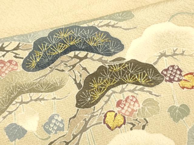平和屋着物▽訪問着 単衣 立波風景松文 暈し染め 金彩 正絹 逸品 DABE9890du
