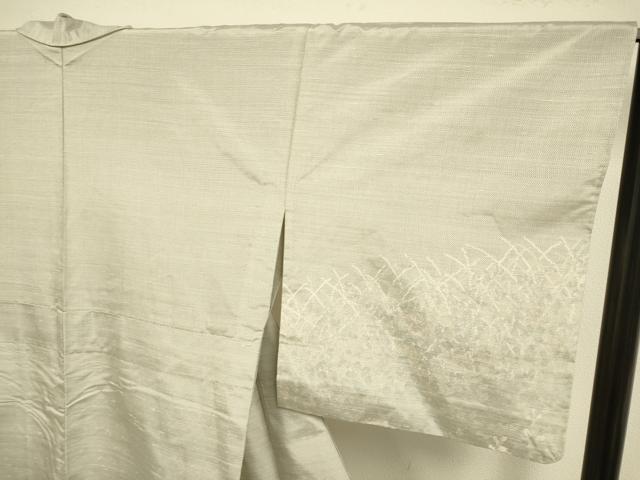 平和屋着物▽訪問着 単衣 紬地 草葉文 正絹 逸品 DABE9891du