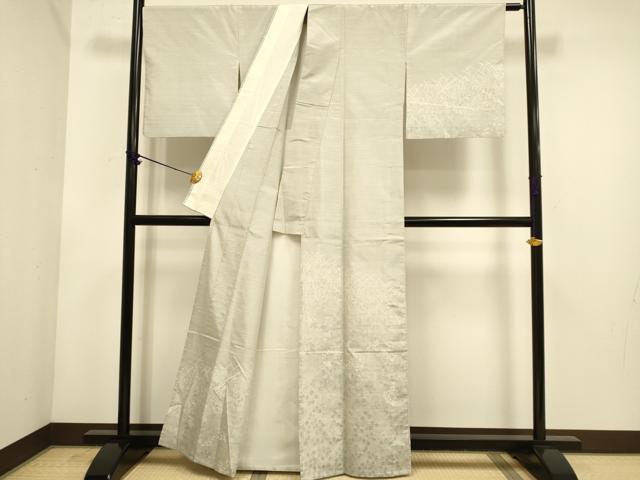 平和屋着物▽訪問着 単衣 紬地 草葉文 正絹 逸品 DABE9891du