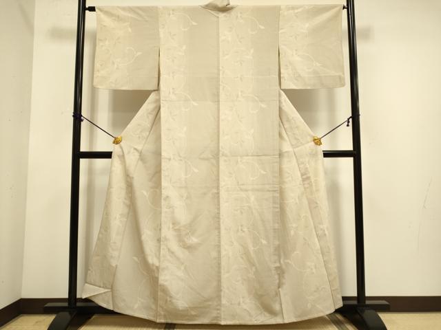 平和屋着物▽本塩沢 単衣 110亀甲 草葉間道 正絹 逸品 DABE9892du