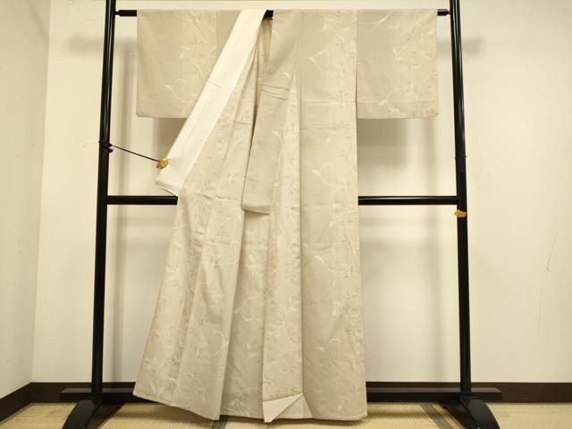 平和屋着物▽本塩沢 単衣 110亀甲 草葉間道 正絹 逸品 DABE9892du