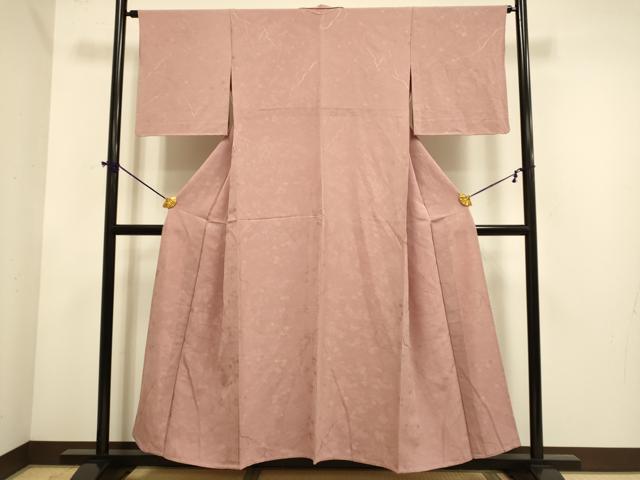 平和屋着物▽上質な色無地 単衣 風景花地紋 蘇芳香色 正絹 逸品 DABE9893du