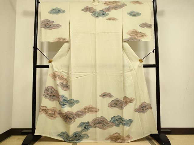 平和屋着物▽訪問着 単衣 刺繍 抽象文様 金彩 正絹 逸品 DABE9897du