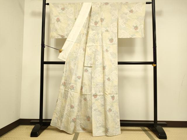 平和屋着物▽上質な紬 単衣 草花文 正絹 逸品 DABE9901du