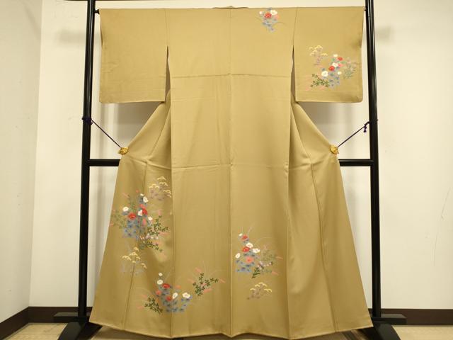 平和屋着物▼訪問着 手描き 草花文 正絹 逸品 DABE9914du