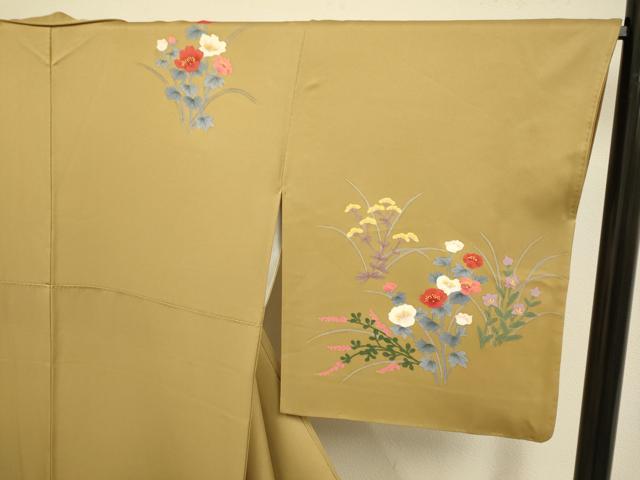 平和屋着物▼訪問着 手描き 草花文 正絹 逸品 DABE9914du