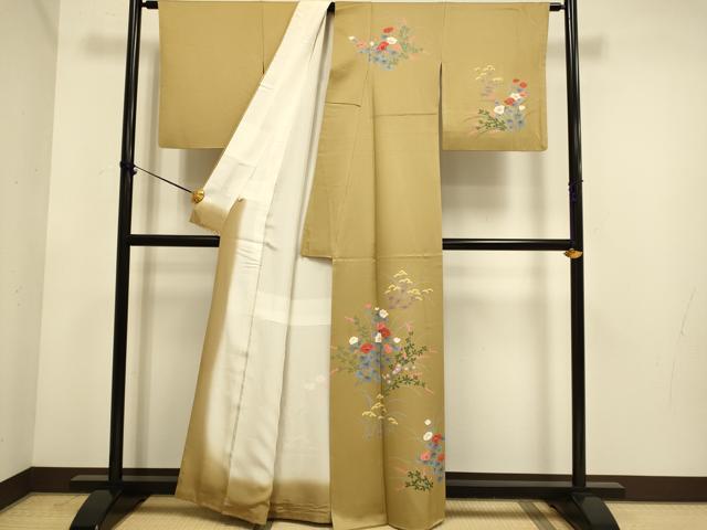 平和屋着物▼訪問着 手描き 草花文 正絹 逸品 DABE9914du
