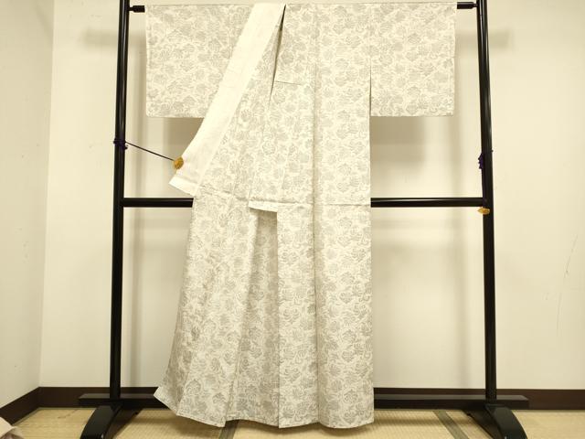 平和屋着物▽本場大島紬 単衣 白大島 草花文 正絹 逸品 DABE9977du