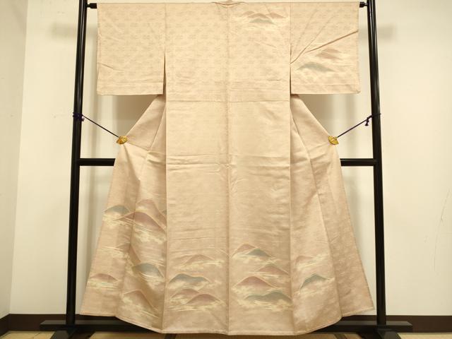 平和屋着物▽訪問着 単衣 紬地 重ね山文 正絹 逸品 DABE9979du