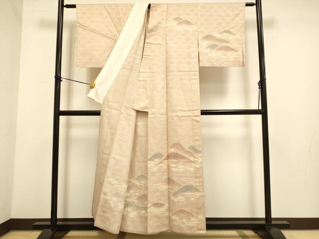 平和屋着物▽訪問着 単衣 紬地 重ね山文 正絹 逸品 DABE9979du