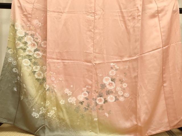 平和屋着物▽訪問着 単衣 菊 暈し染め 金彩 正絹 逸品 DABE9986du