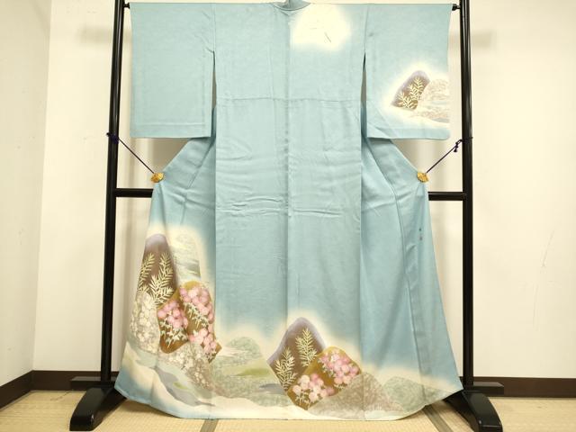 平和屋着物▽東京手描友禅 安達雅一 訪問着 単衣 重ね山花文 暈し染め 金彩 正絹 逸品 DABE9987du