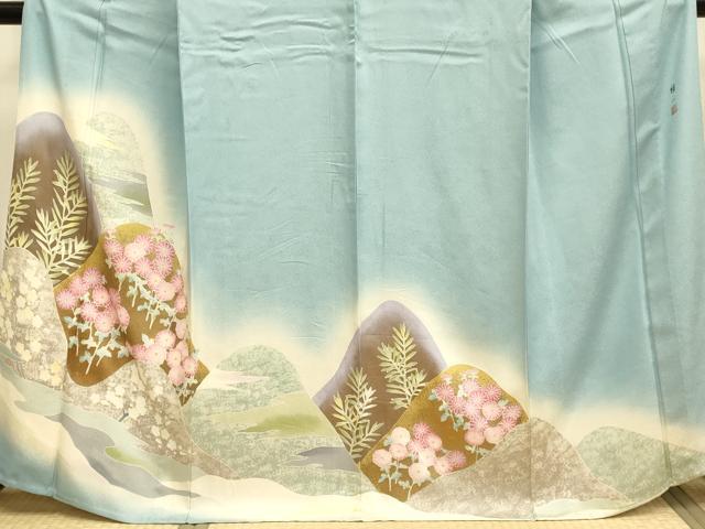 平和屋着物▽東京手描友禅 安達雅一 訪問着 単衣 重ね山花文 暈し染め 金彩 正絹 逸品 DABE9987du
