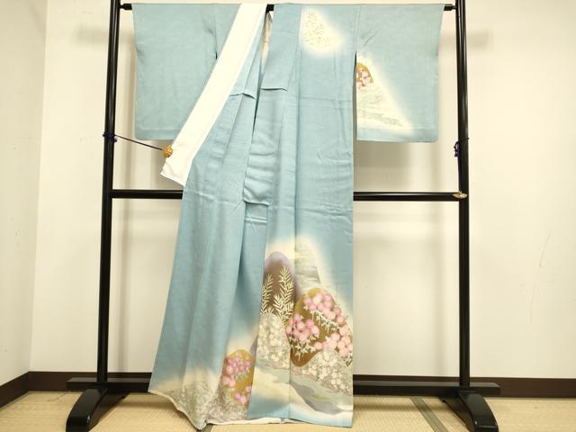 平和屋着物▽東京手描友禅 安達雅一 訪問着 単衣 重ね山花文 暈し染め 金彩 正絹 逸品 DABE9987du