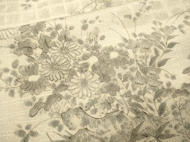 平和屋着物▽上質な小紋 単衣 手描き 草花文 鬼しぼ縮緬 正絹 逸品 DABE9994du