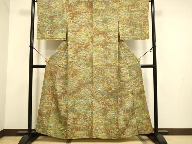 平和屋着物▽上質な小紋 単衣 笹竹文 ろうけつ染め 正絹 逸品 DABE9998du