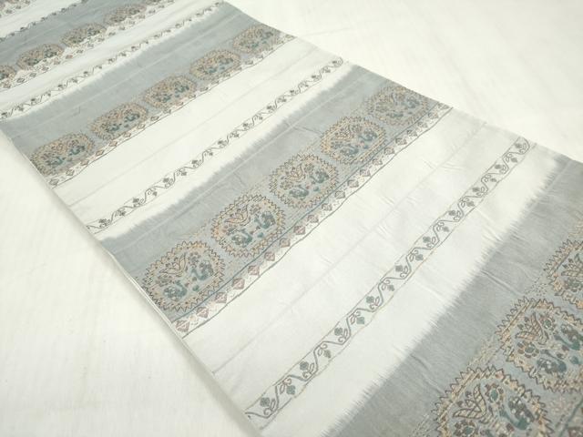 平和屋着物◎全通柄袋帯 しじら織 横段花唐草文 金糸 正絹 逸品 DABF0027ea