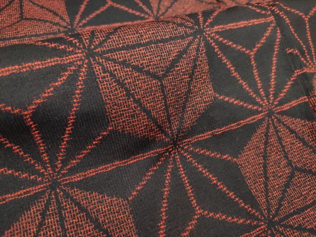 平和屋着物■上質な紬 麻の葉文様 黒地 正絹 逸品 DABF0077ea