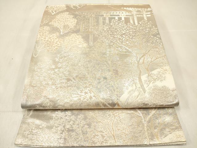 平和屋着物◎六通柄袋帯 京洛錦 風景文 金銀糸 二重引箔 正絹 逸品 DABF0131ea