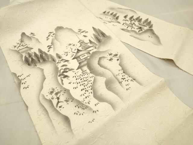 平和屋着物◎九寸名古屋帯 作家物 手描き 髭紬 風景文 正絹 逸品 DABF0160ea