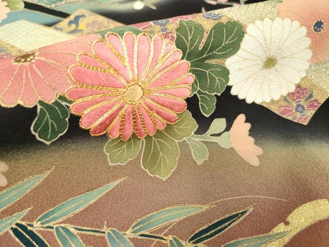 平和屋着物■豪華黒留袖 作家物 駒刺繍 御所車花松文 暈し染め 金彩 正絹 逸品 DABF0198ea