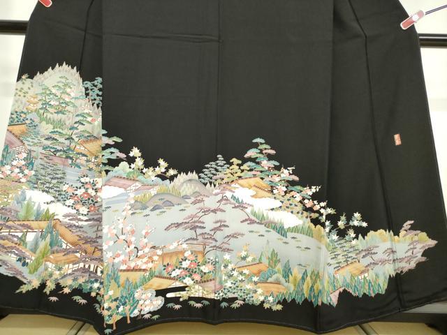 平和屋着物■豪華黒留袖 友禅 作家物 風景花文 松竹梅 正絹 逸品 DABF0199ea