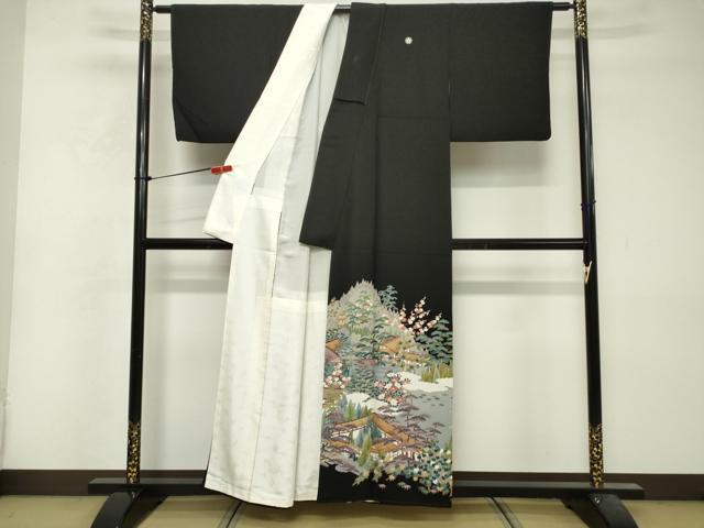 平和屋着物■豪華黒留袖 友禅 作家物 風景花文 松竹梅 正絹 逸品 DABF0199ea