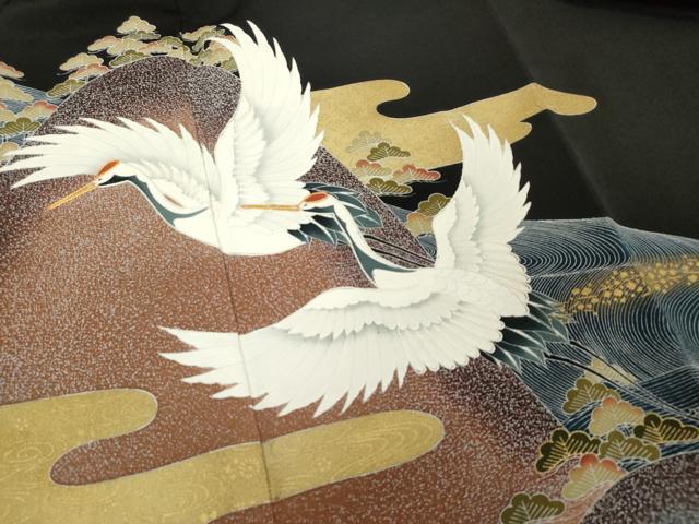 平和屋着物■豪華黒留袖 作家物 駒刺繍 重ね山飛鶴松文 金彩 正絹 逸品 DABF0200ea