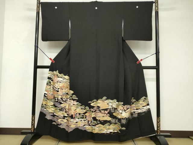 平和屋着物■豪華黒留袖 駒刺繍 人物風景花文 金彩 正絹 逸品 DABF0202ea