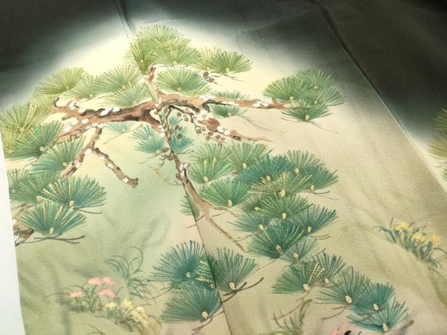 平和屋着物■豪華黒留袖 手描き 老松 舞桜文 暈し染め 金彩 胴抜き仕立て 正絹 逸品 DABF0203ea