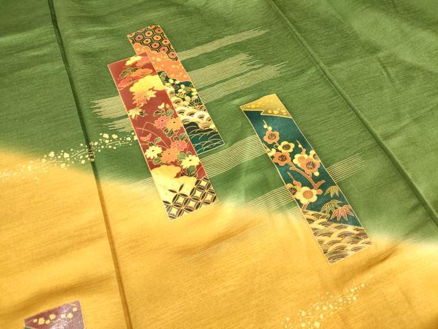 平和屋着物■訪問着 短冊花文 松竹梅 暈し染め 金彩 正絹 逸品 DABF0251ea