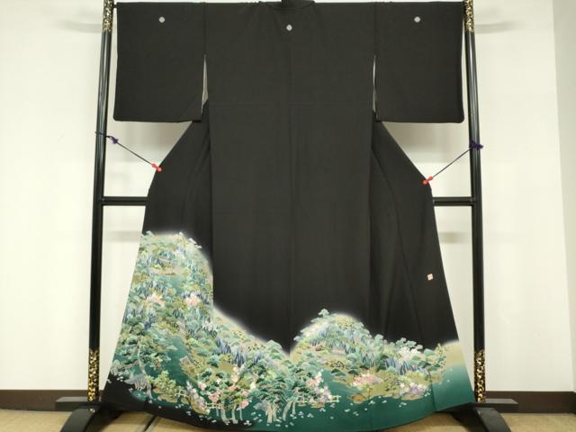 平和屋着物■豪華黒留袖 友禅 作家物 風景花文 松竹梅 暈し染め 正絹 逸品 DABF0254ea