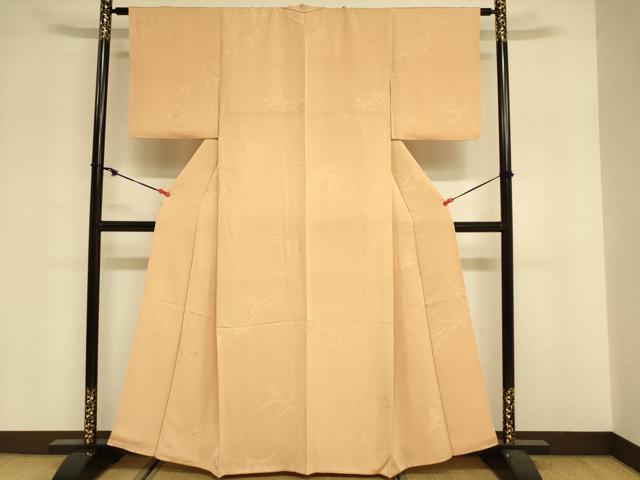 平和屋着物■上質な色無地 雪芝花地紋 赤香色 正絹 逸品 DABF0262ea