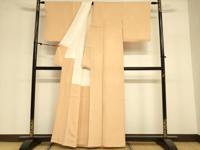 平和屋着物■上質な色無地 雪芝花地紋 赤香色 正絹 逸品 DABF0262ea