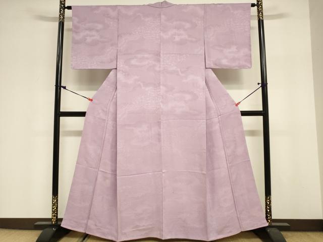 平和屋着物■上質な色無地 雲取り吉祥地紋 紅藤色 正絹 逸品 DABF0265ea