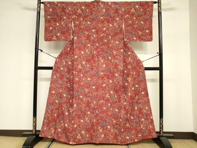 平和屋着物■上質な小紋 草花文 鬼しぼ縮緬 やまと誂製 正絹 逸品 未使用 DABF0266ea
