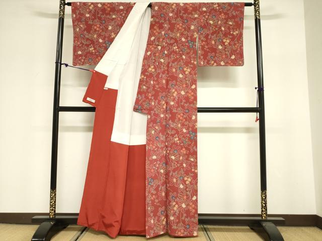 平和屋着物■上質な小紋 草花文 鬼しぼ縮緬 やまと誂製 正絹 逸品 未使用 DABF0266ea