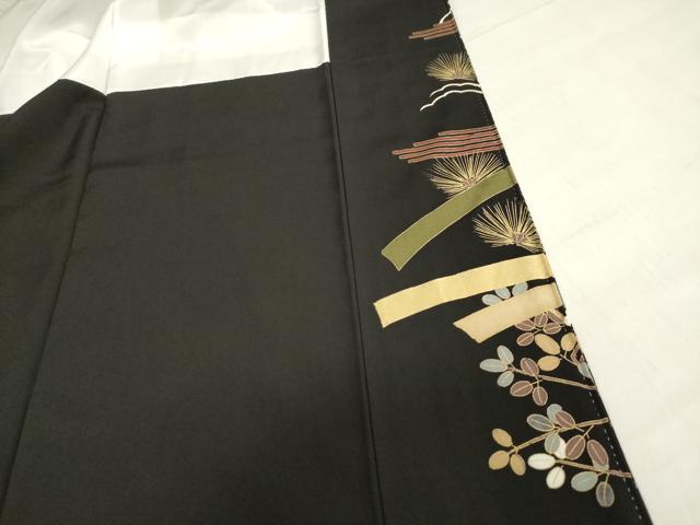 平和屋着物■豪華黒留袖 駒刺繍 御所車花松文 鬘帯 金彩 正絹 逸品 DABF0270ea