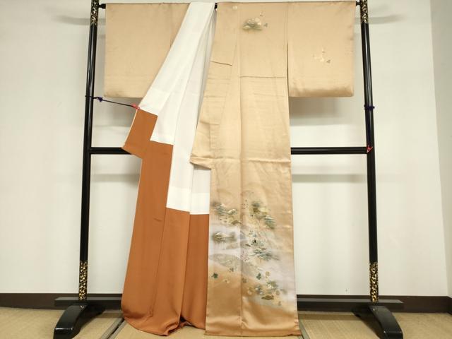 平和屋着物■訪問着 手描き 人物風景花松文 暈し染め 金銀彩 正絹 逸品 DABF0275ea