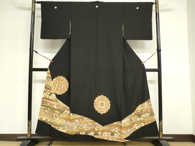 平和屋着物■豪華黒留袖 駒刺繍 正倉院花文 金彩 正絹 逸品 DABF0286ea
