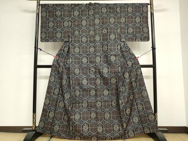 平和屋着物■上質な紬 亀甲花文 正絹 逸品 未使用 DABF0288ea