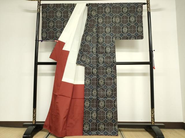 平和屋着物■上質な紬 亀甲花文 正絹 逸品 未使用 DABF0288ea