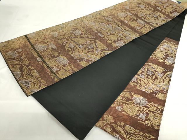平和屋着物◎六通柄袋帯 横段洋花文 金銀糸 正絹 逸品 DABF0297ea