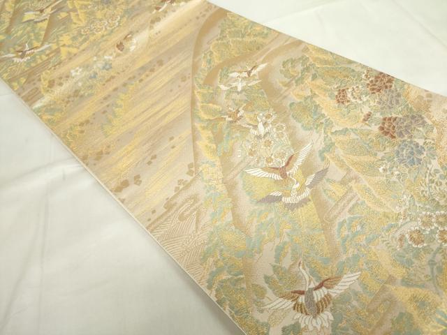平和屋着物◎六通柄袋帯 花鳥松文 金糸 正絹 逸品 DABF0305ea