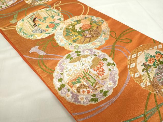 平和屋着物◎西陣 長嶋成織物 ながしま帯 六通柄袋帯 唐織 平安朝鏡裏 金糸 証紙付き 正絹 逸品 DABF0312ea