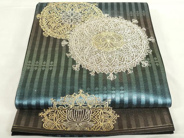 平和屋着物◎六通柄袋帯 花丸文 金糸 正絹 逸品 DABF0328ea