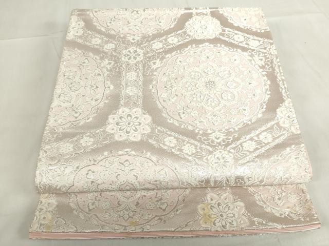 平和屋着物◎六通柄袋帯 亀甲花繋ぎ 銀糸 正絹 逸品 DABF0332ea